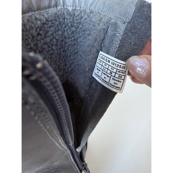 UGG Joely Wedge Boot 1012528 Gray Leather Zip Waterproof Lined Boots Size 7 - Picture 9 of 11